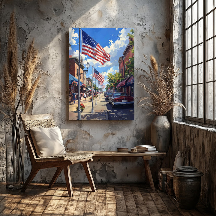 Main Street 4th of July Canvas – Patriotic Small-Town Celebration Wall Art - Gifitto