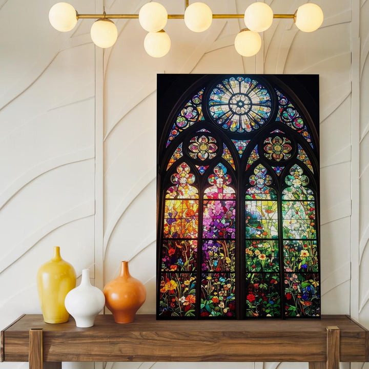 Stained Glass Window Canvas – Vibrant Christian Wall Art of Sacred Light and Gothic Elegance - Gifitto