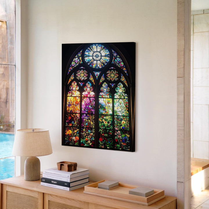 Stained Glass Window Canvas – Vibrant Christian Wall Art of Sacred Light and Gothic Elegance - Gifitto
