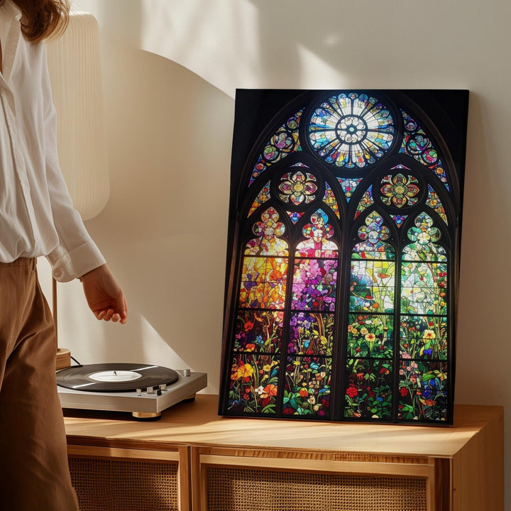Stained Glass Window Canvas – Vibrant Christian Wall Art of Sacred Light and Gothic Elegance - Gifitto