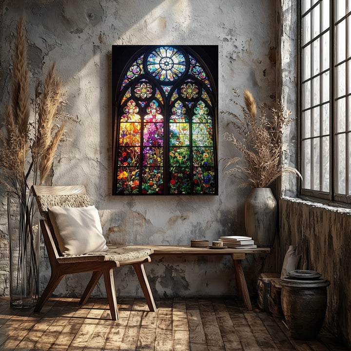 Stained Glass Window Canvas – Vibrant Christian Wall Art of Sacred Light and Gothic Elegance - Gifitto