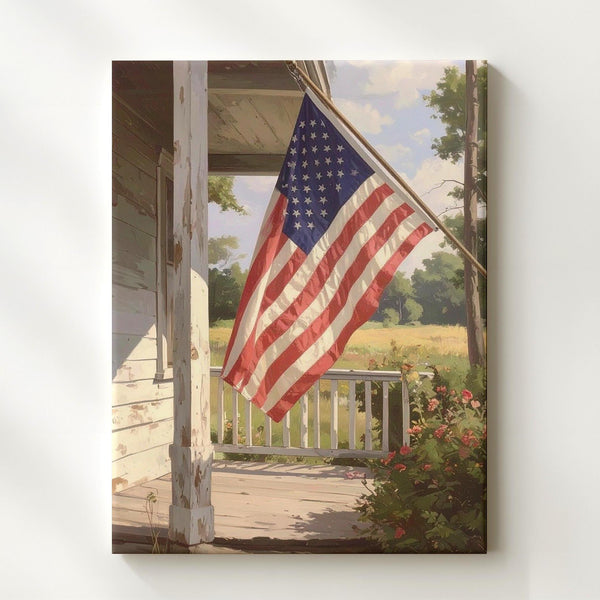 Vintage Porch Flag Canvas – Rustic American Homestead Wall Art - Gifitto