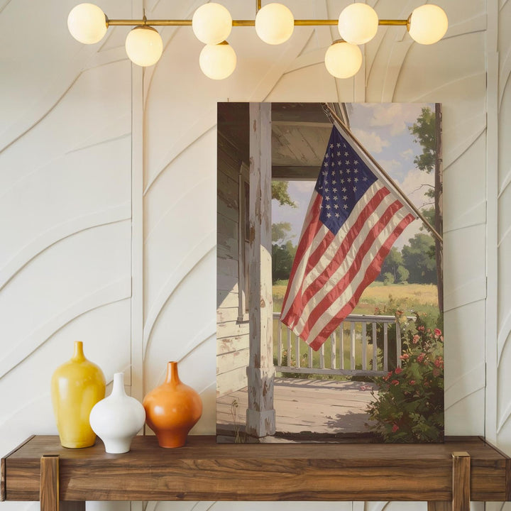 Vintage Porch Flag Canvas – Rustic American Homestead Wall Art - Gifitto