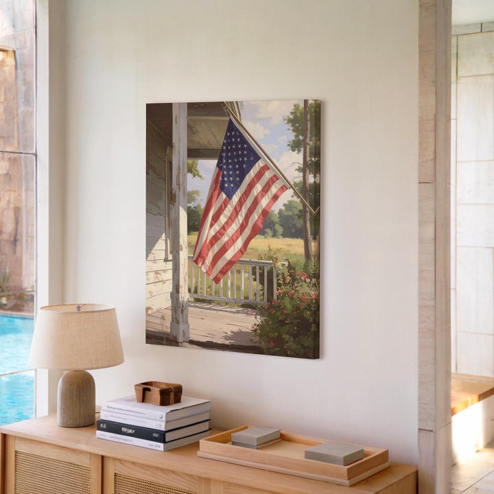 Vintage Porch Flag Canvas – Rustic American Homestead Wall Art - Gifitto