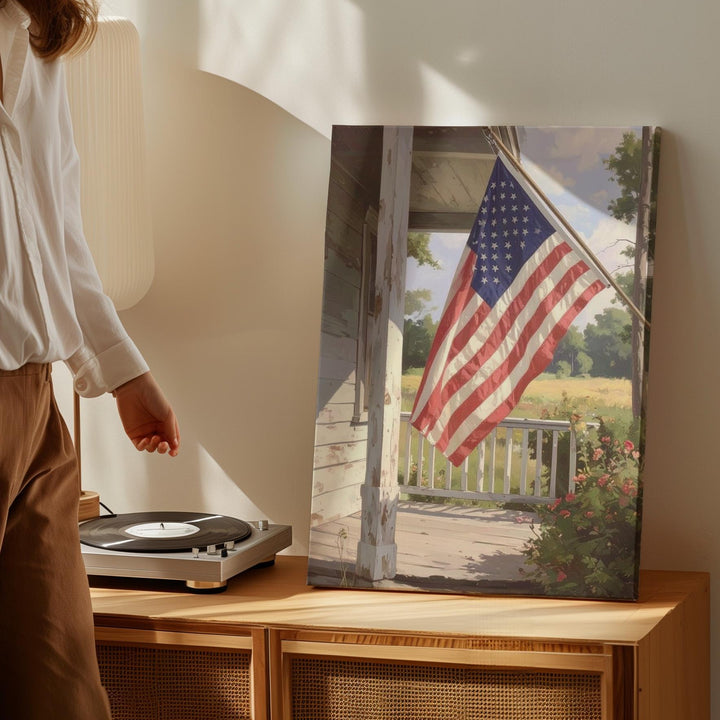Vintage Porch Flag Canvas – Rustic American Homestead Wall Art - Gifitto