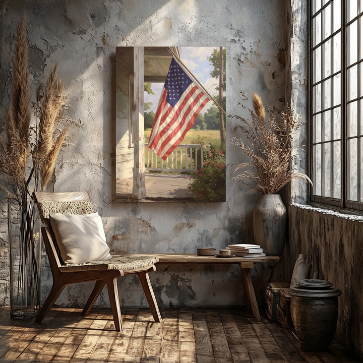 Vintage Porch Flag Canvas – Rustic American Homestead Wall Art - Gifitto