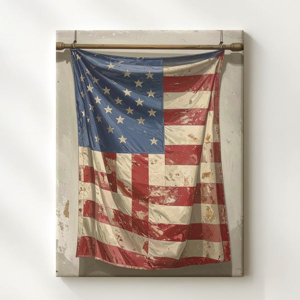 Worn Vertical Flag Canvas – Vintage American Spirit Wall Art - Gifitto