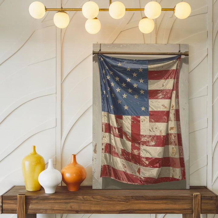 Worn Vertical Flag Canvas – Vintage American Spirit Wall Art - Gifitto