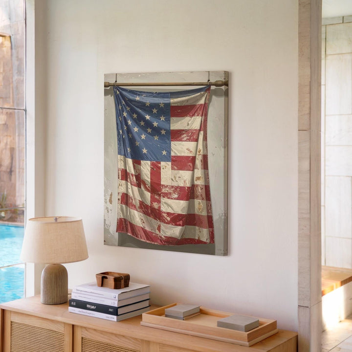 Worn Vertical Flag Canvas – Vintage American Spirit Wall Art - Gifitto