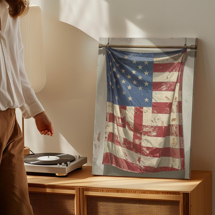 Worn Vertical Flag Canvas – Vintage American Spirit Wall Art - Gifitto