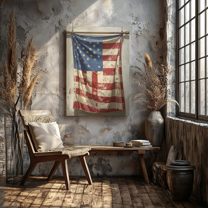 Worn Vertical Flag Canvas – Vintage American Spirit Wall Art - Gifitto