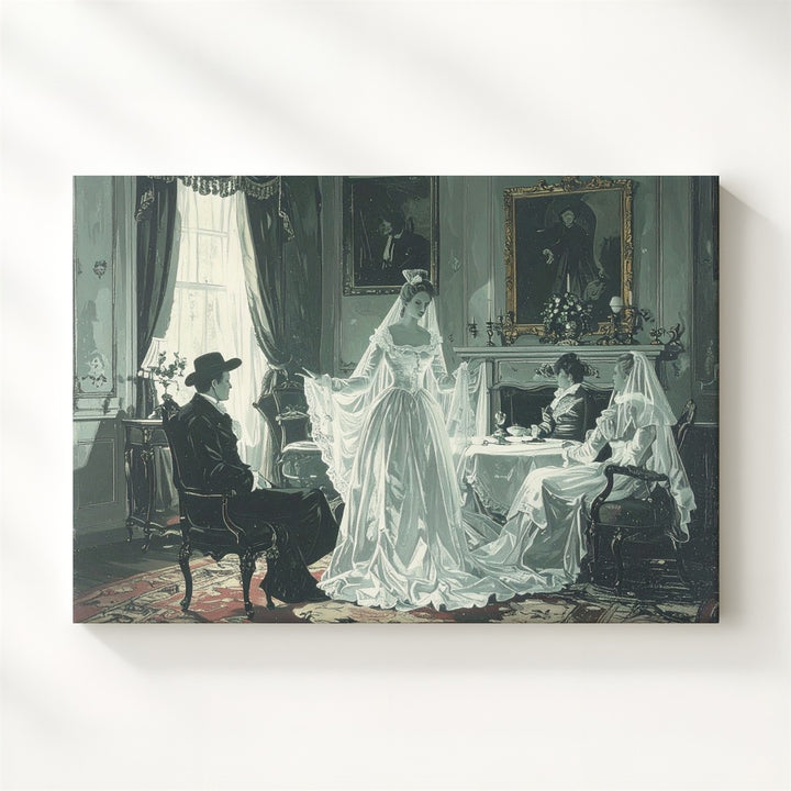 Victorian Ghost Parlor Canvas – Vintage Haunted Gathering in Spectral Green - Gifitto