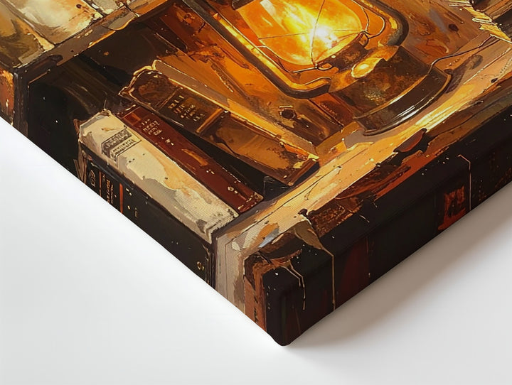 Arcane Library Glow Canvas – Vintage Bookshelf & Lantern Wall Art - Gifitto