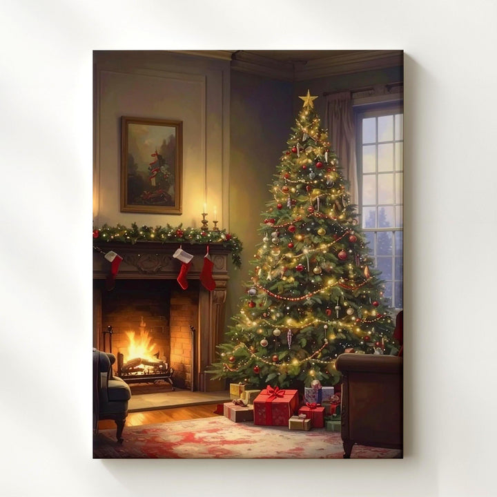 Cozy Christmas Interior Canvas – Tree, Fireplace & Holiday Warmth Wall Art - Gifitto