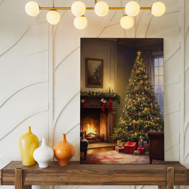 Cozy Christmas Interior Canvas – Tree, Fireplace & Holiday Warmth Wall Art - Gifitto