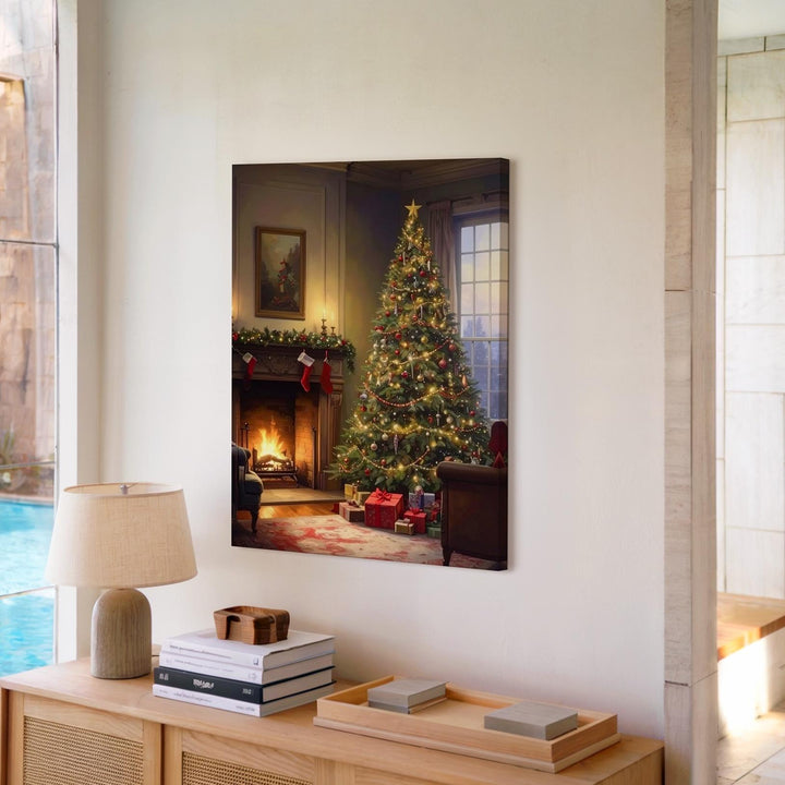 Cozy Christmas Interior Canvas – Tree, Fireplace & Holiday Warmth Wall Art - Gifitto