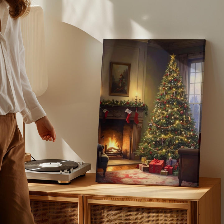 Cozy Christmas Interior Canvas – Tree, Fireplace & Holiday Warmth Wall Art - Gifitto