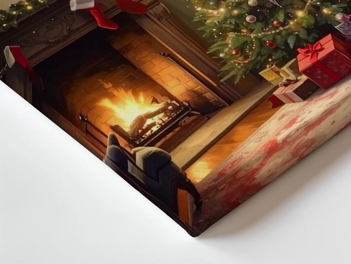 Cozy Christmas Interior Canvas – Tree, Fireplace & Holiday Warmth Wall Art - Gifitto