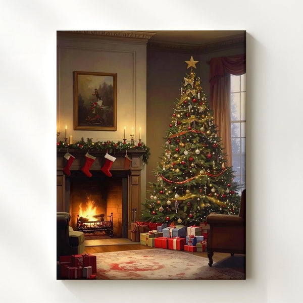 Nostalgic Christmas Room Canvas – Tree, Fireplace & Family Holiday Scene - Gifitto