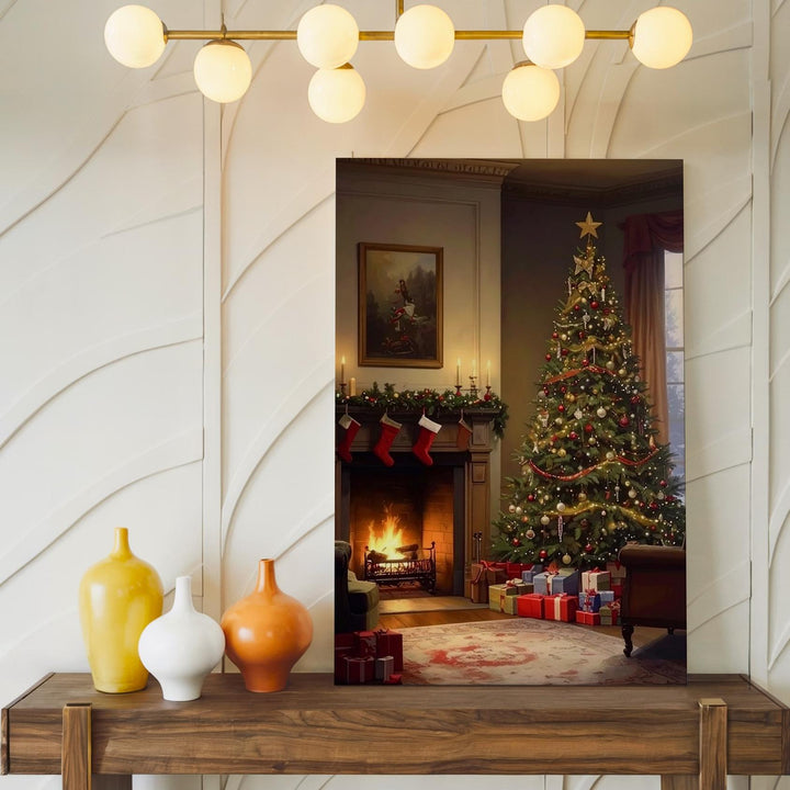 Nostalgic Christmas Room Canvas – Tree, Fireplace & Family Holiday Scene - Gifitto
