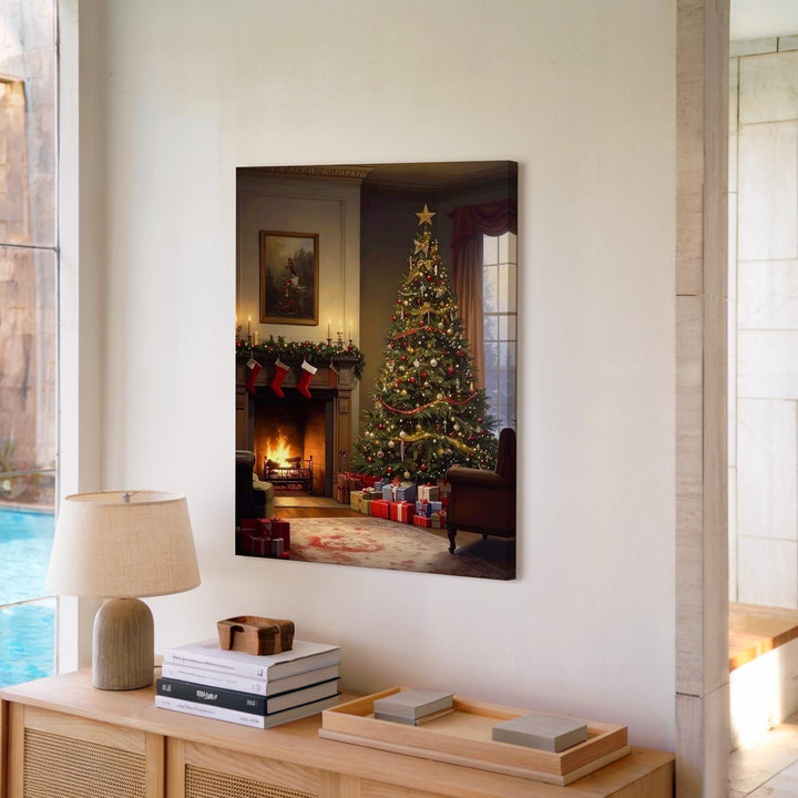 Nostalgic Christmas Room Canvas – Tree, Fireplace & Family Holiday Scene - Gifitto