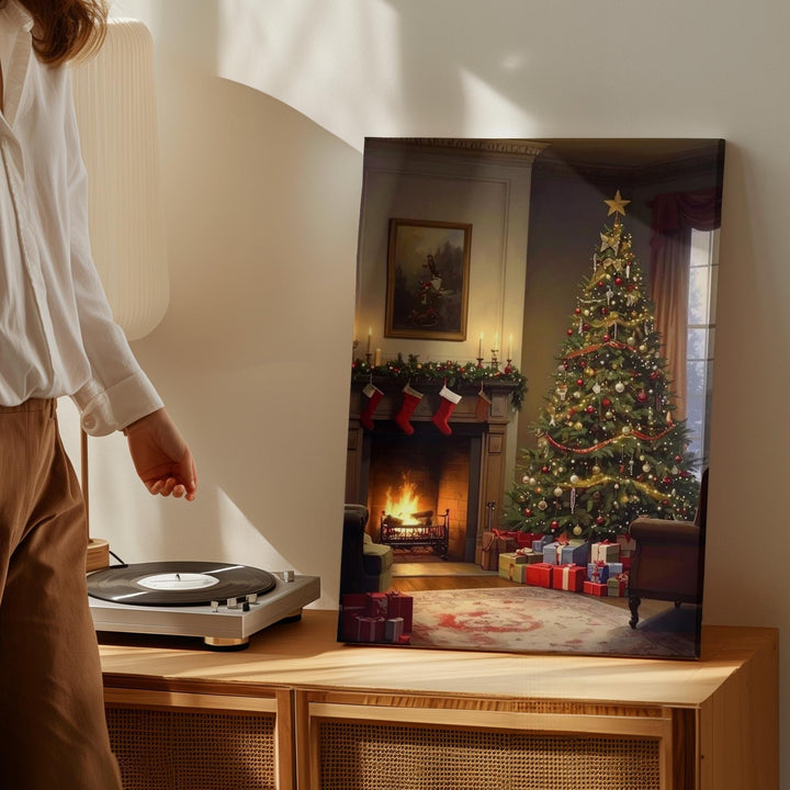 Nostalgic Christmas Room Canvas – Tree, Fireplace & Family Holiday Scene - Gifitto