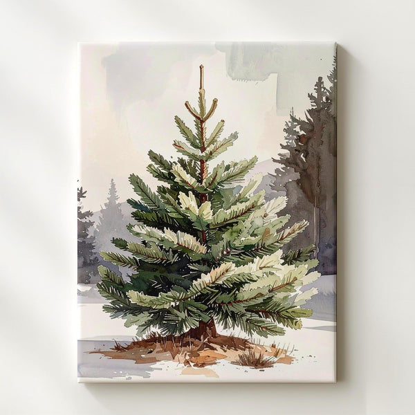 Watercolor Evergreen Christmas Tree Canvas – Rustic Holiday Elegance Wall Art - Gifitto