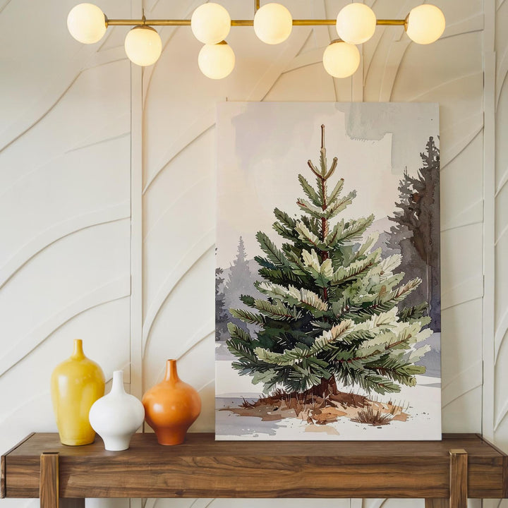 Watercolor Evergreen Christmas Tree Canvas – Rustic Holiday Elegance Wall Art - Gifitto