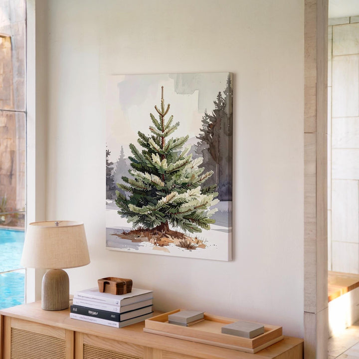 Watercolor Evergreen Christmas Tree Canvas – Rustic Holiday Elegance Wall Art - Gifitto