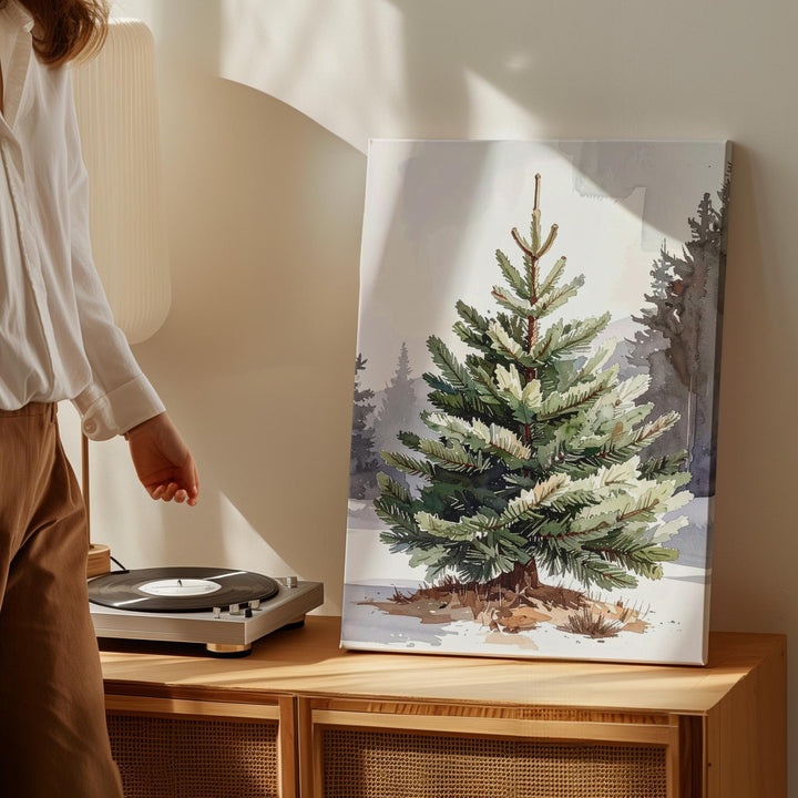 Watercolor Evergreen Christmas Tree Canvas – Rustic Holiday Elegance Wall Art - Gifitto