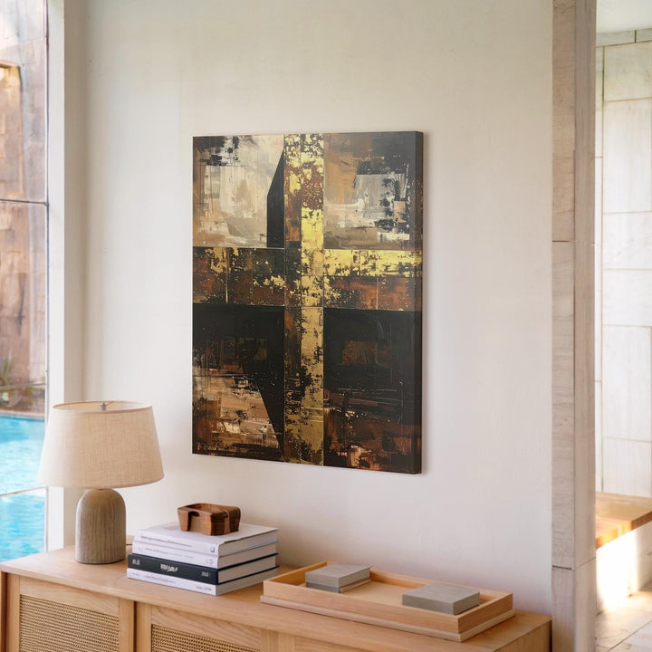 Textured Wooden Cross Canvas – Rustic Christian Wall Art of Resilient Faith and Golden Light - Gifitto