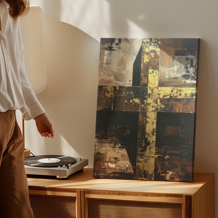Textured Wooden Cross Canvas – Rustic Christian Wall Art of Resilient Faith and Golden Light - Gifitto