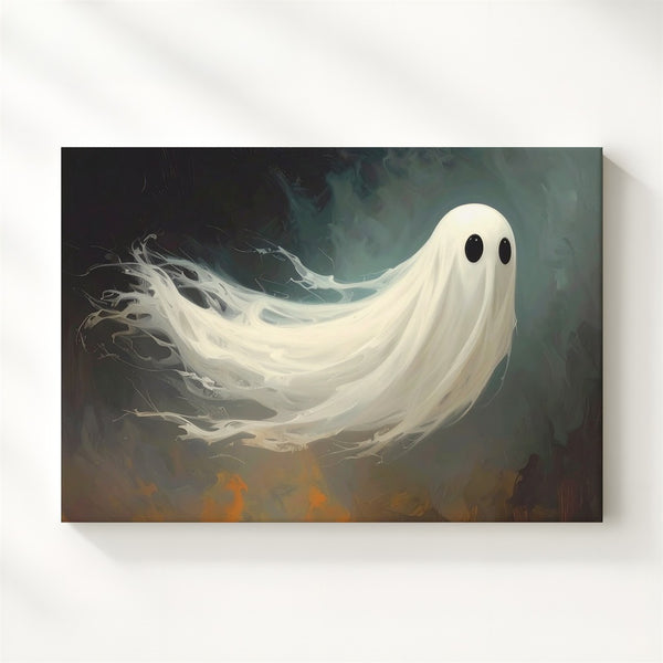 Whimsical Ghost Canvas – Friendly Halloween Spirit with Dreamy Teal Glow - Gifitto