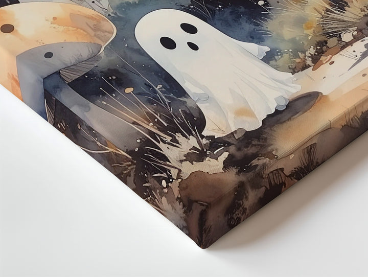 Whimsical Mushroom Ghost Canvas – Enchanted Halloween Forest Floor Art - Gifitto