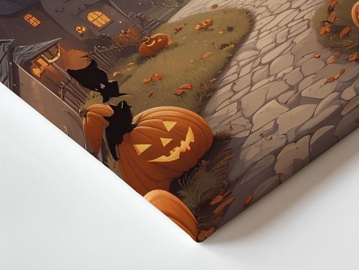 Whimsical Halloween Village Canvas – Cozy Gothic Haunted Town Art - Gifitto