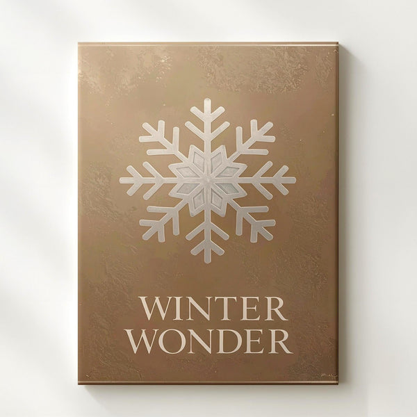 Winter Wonder Snowflake Canvas – Minimalist Tan Holiday Typography Wall Art - Gifitto