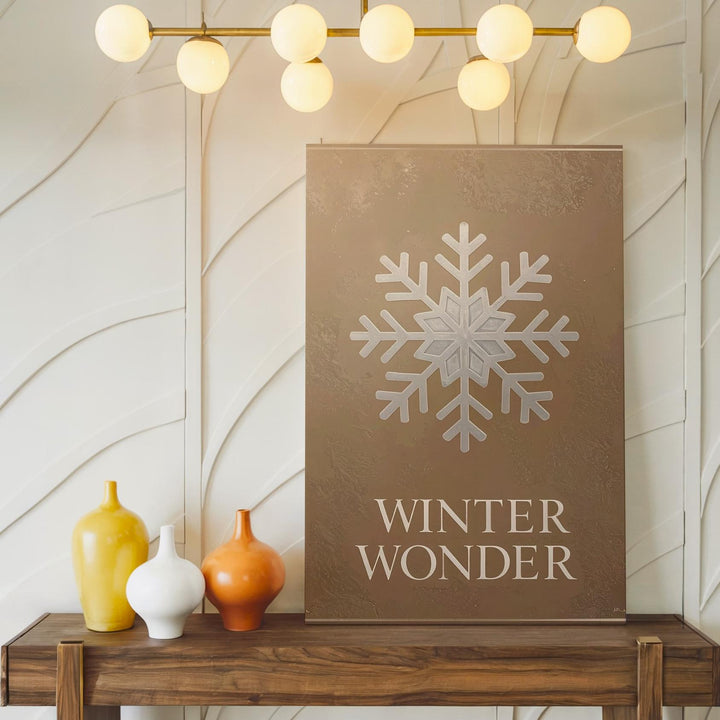 Winter Wonder Snowflake Canvas – Minimalist Tan Holiday Typography Wall Art - Gifitto