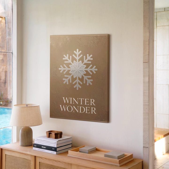 Winter Wonder Snowflake Canvas – Minimalist Tan Holiday Typography Wall Art - Gifitto