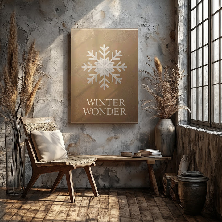 Winter Wonder Snowflake Canvas – Minimalist Tan Holiday Typography Wall Art - Gifitto