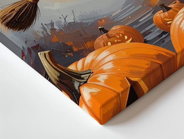 Witch in Foggy Forest Canvas – Gothic Halloween Night with Bats & Jack-o’-Lanterns - Gifitto