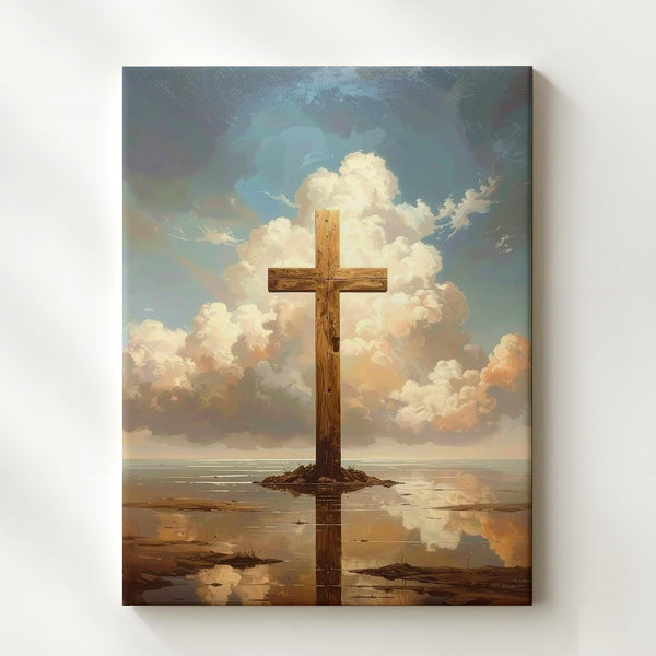 Reflected Cross in Water Canvas – Ethereal Christian Wall Art of Peace, Baptism, and Divine Connection - Gifitto