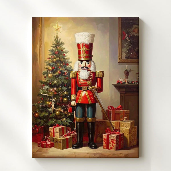 Classic Nutcracker & Tree Canvas – Festive Christmas Nostalgia Wall Art - Gifitto