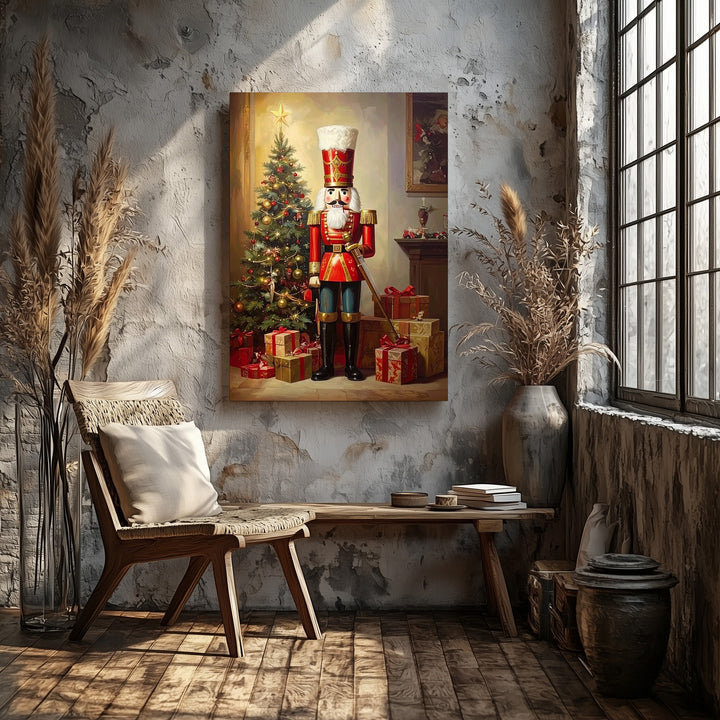 Classic Nutcracker & Tree Canvas – Festive Christmas Nostalgia Wall Art - Gifitto