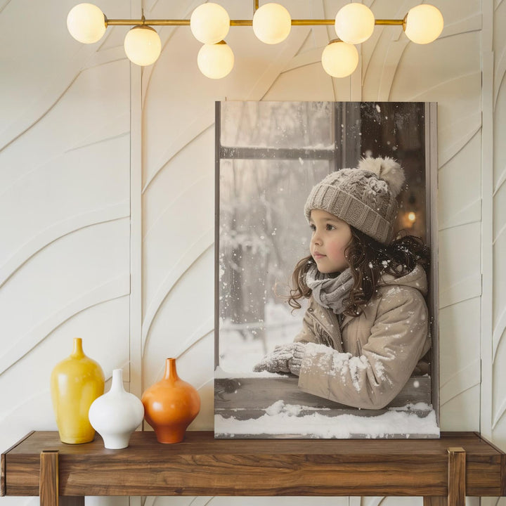Child at Frosted Window Canvas – Cozy Christmas Wonder & Winter Snow Art - Gifitto