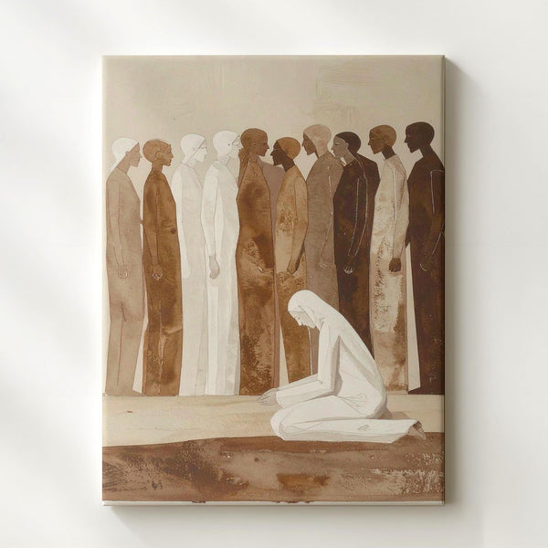 Minimalist Gathering Canvas – Abstract Christian Wall Art of Faith, Reverence, and Collective Stillness - Gifitto