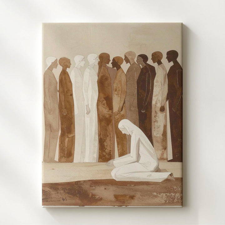 Minimalist Gathering Canvas – Abstract Christian Wall Art of Faith, Reverence, and Collective Stillness - Gifitto
