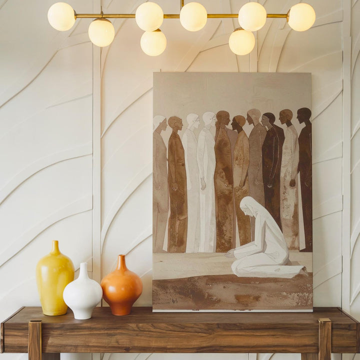 Minimalist Gathering Canvas – Abstract Christian Wall Art of Faith, Reverence, and Collective Stillness - Gifitto