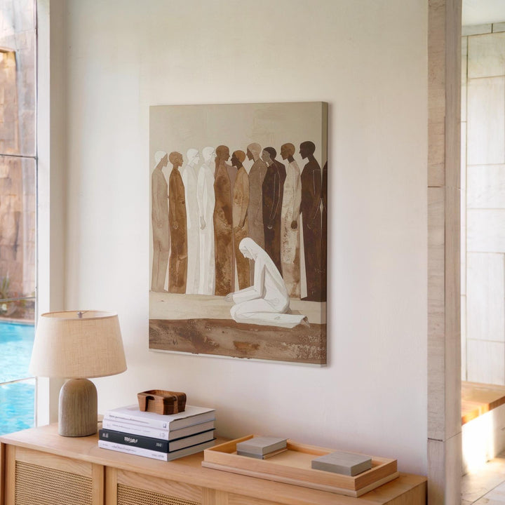 Minimalist Gathering Canvas – Abstract Christian Wall Art of Faith, Reverence, and Collective Stillness - Gifitto