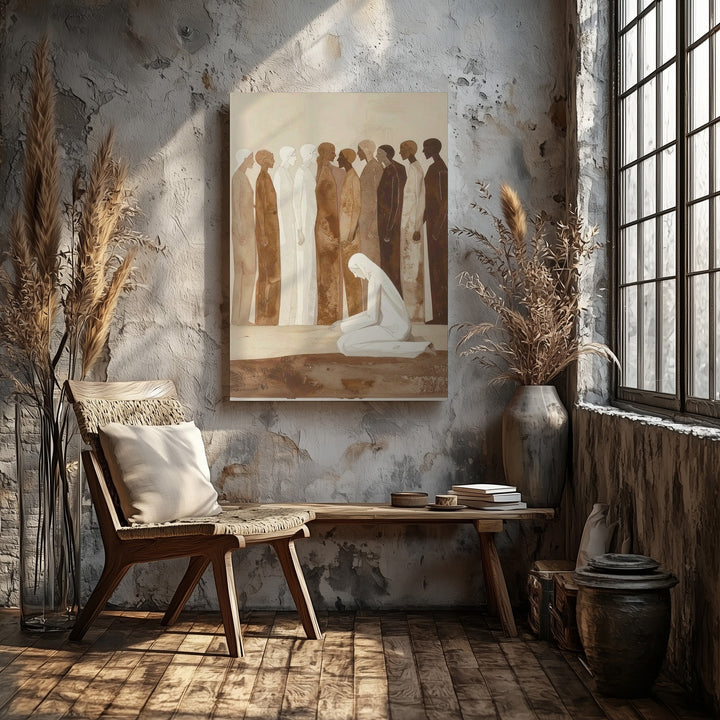 Minimalist Gathering Canvas – Abstract Christian Wall Art of Faith, Reverence, and Collective Stillness - Gifitto