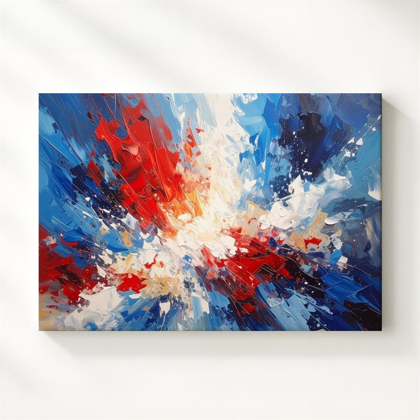 Abstract Patriotic Burst Canvas – Red, White & Blue Modern Expressionist Wall Art - Gifitto